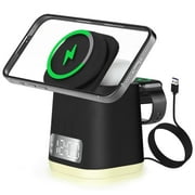 Wireless Charger, 6 in 1 Wireless Charging Station with Digital Alarm Clock, Watch Charger\u0026 Night Light, Magnetic Mag-Safe Charger Stand for iPhone iWatch, Multiple Devices, Black